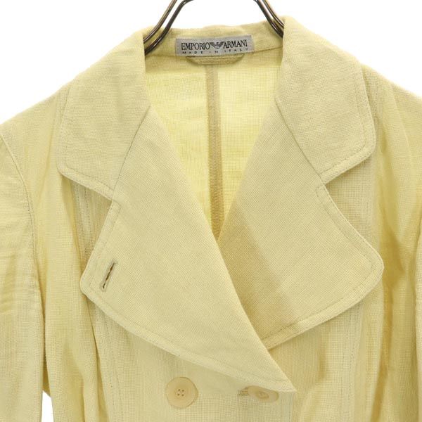 エンポリオアルマーニ イタリア製 リネン ダブルボタン ジャケット 40 黄 Emporio Armani レディース