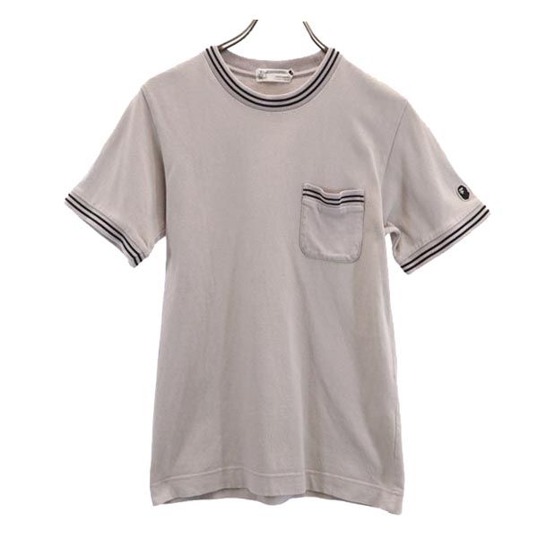 A BATHING APE アベイシングエイプ 日本製 ロゴ刺繍 半袖 Tシャツ S グレー系 胸ポケット レディース