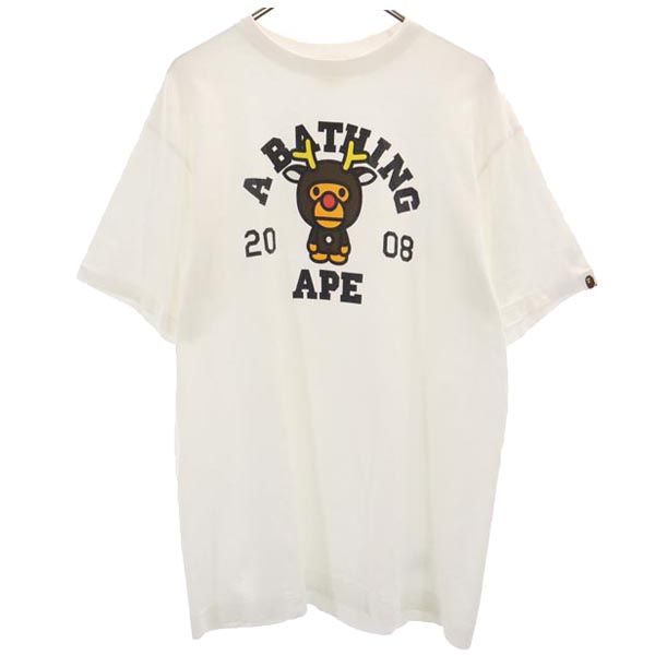 A BATHING APE アベイシングエイプ 日本製 プリント 半袖 Tシャツ L 白 メンズ