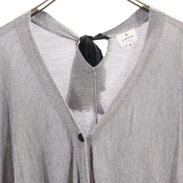 LANVIN en Bleu ランバンオンブルー 長袖 ニット カーディガン 38 グレー ドルマンスリーブ バックリボン レディース