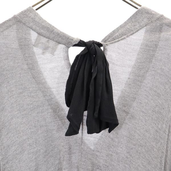 LANVIN en Bleu ランバンオンブルー 長袖 ニット カーディガン 38 グレー ドルマンスリーブ バックリボン レディース