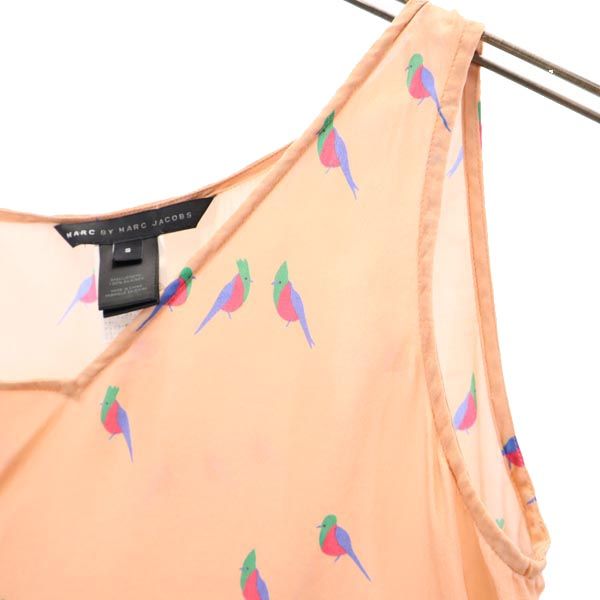 MARC BY MARC JACOBS マークバイマークジェイコブス シルク100% バード プリント ノースリーブ ブラウス S ペールピンク レディース