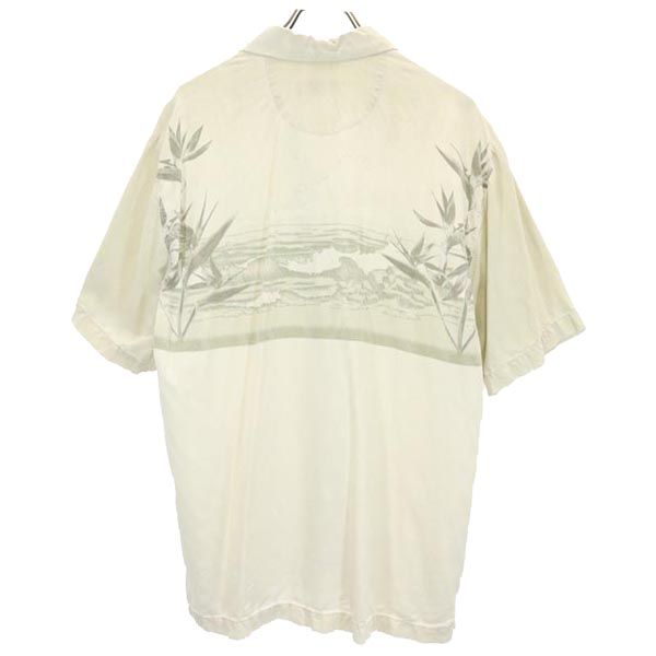トミーバハマ シルク100% 半袖 アロハシャツ M ベージュ系 Tommy Bahama オープンカラー メンズ