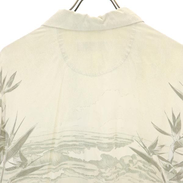 トミーバハマ シルク100% 半袖 アロハシャツ M ベージュ系 Tommy Bahama オープンカラー メンズ