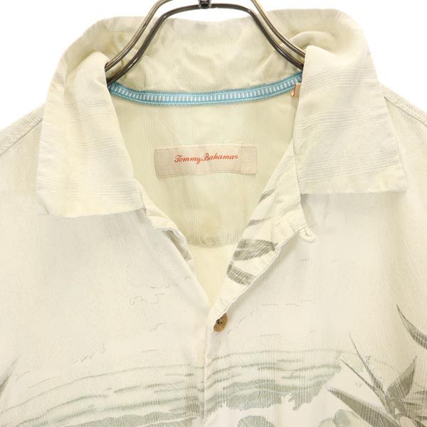トミーバハマ シルク100% 半袖 アロハシャツ M ベージュ系 Tommy Bahama オープンカラー メンズ