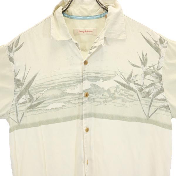 トミーバハマ シルク100% 半袖 アロハシャツ M ベージュ系 Tommy Bahama オープンカラー メンズ