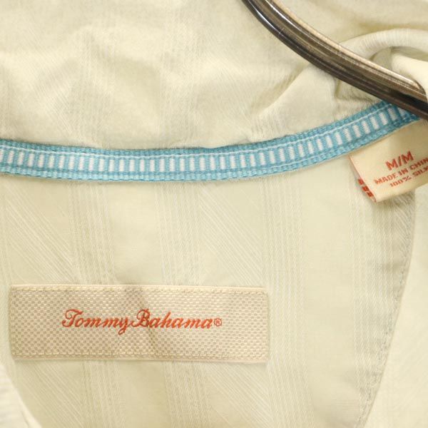トミーバハマ シルク100% 半袖 アロハシャツ M ベージュ系 Tommy Bahama オープンカラー メンズ