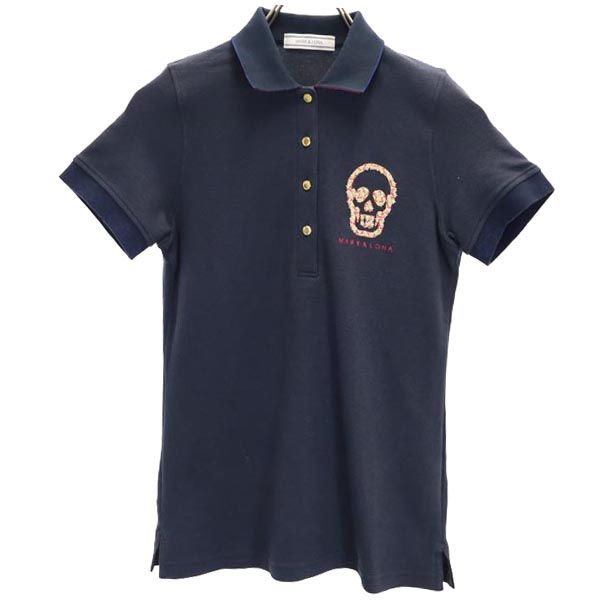 MARK&LONA マークアンドロナ 日本製 ゴルフ 半袖 ポロシャツ S ネイビー 鹿の子 レディース