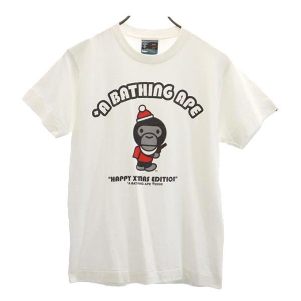 A BATHING APE アベイシングエイプ 日本製 プリント 半袖 Tシャツ S 白系 メンズ