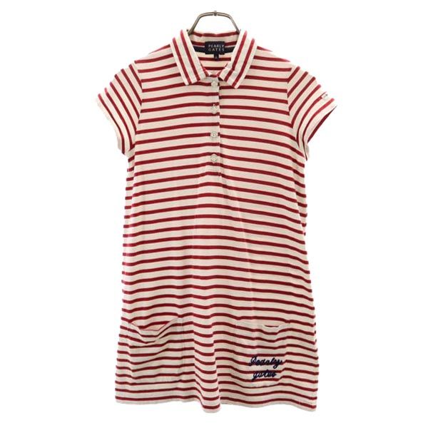 PEARLY GATES パーリーゲイツ 日本製 ゴルフ 半袖 ワンピース 0 レッド×ホワイト レディース