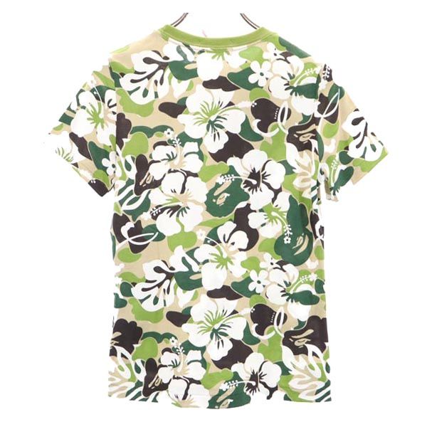 未使用 A BATHING APE アベイシングエイプ ハイビスカス 総柄 半袖 Tシャツ XS グリーン系 レディース