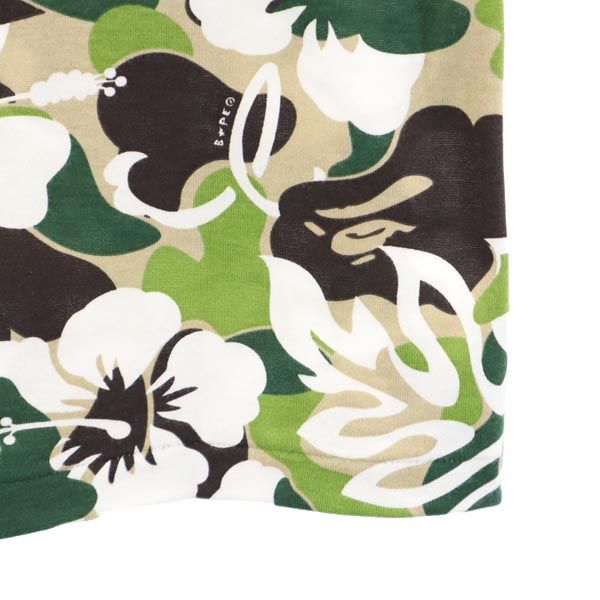 未使用 A BATHING APE アベイシングエイプ ハイビスカス 総柄 半袖 Tシャツ XS グリーン系 レディース