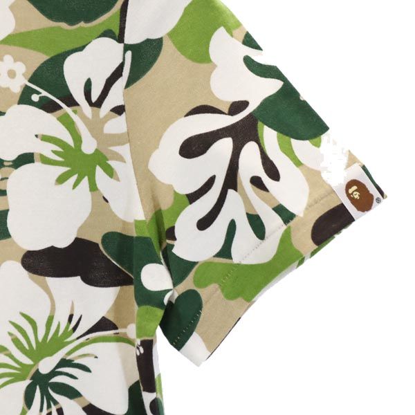未使用 A BATHING APE アベイシングエイプ ハイビスカス 総柄 半袖 Tシャツ XS グリーン系 レディース