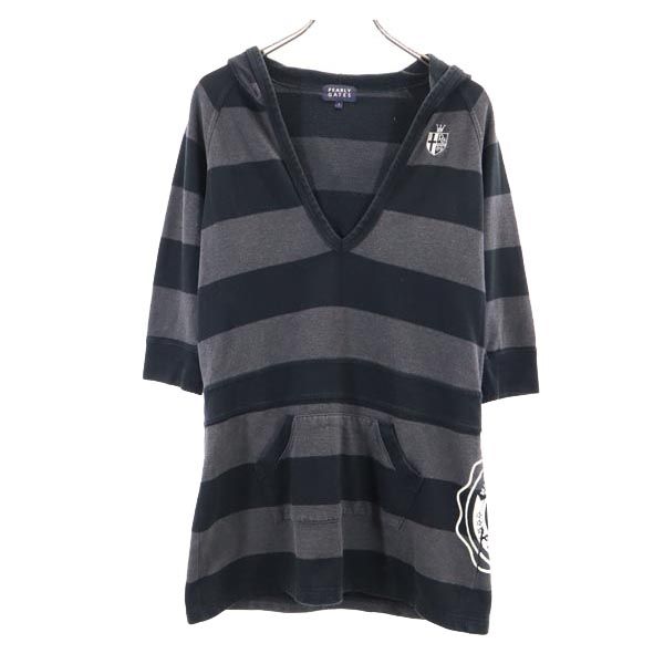 PEARLY GATES パーリーゲイツ 日本製 ボーダー ゴルフ 7分袖 チュニック 1 グレー系 レディース
