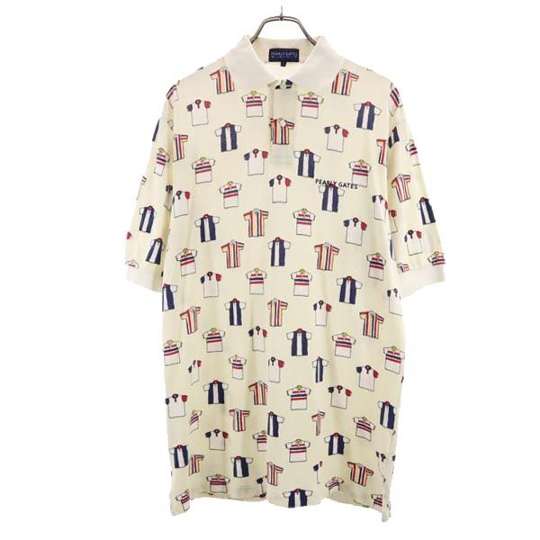 PEARLY GATES パーリーゲイツ 日本製 ゴルフ 半袖 ポロシャツ 2 ホワイト系 鹿の子 メンズ