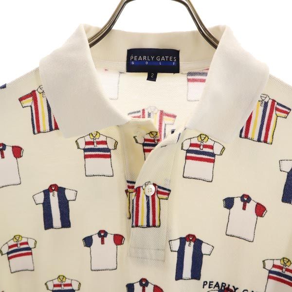PEARLY GATES パーリーゲイツ 日本製 ゴルフ 半袖 ポロシャツ 2 ホワイト系 鹿の子 メンズ