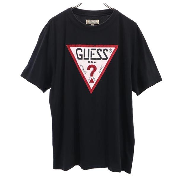 Guess ゲス トライアングルロゴ プリント 半袖 Tシャツ S ブラック系 メンズ
