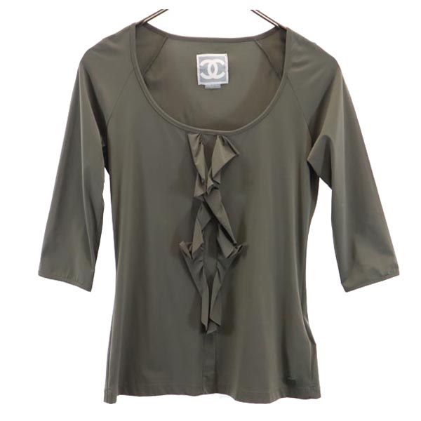 CHANEL シャネル イタリア製 7分袖 カットソー 38 カーキ系 レディース