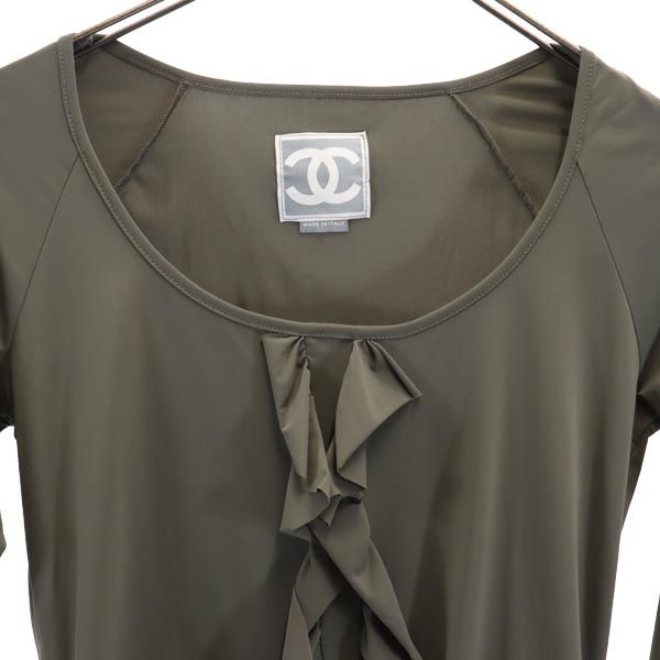 CHANEL シャネル イタリア製 7分袖 カットソー 38 カーキ系 レディース