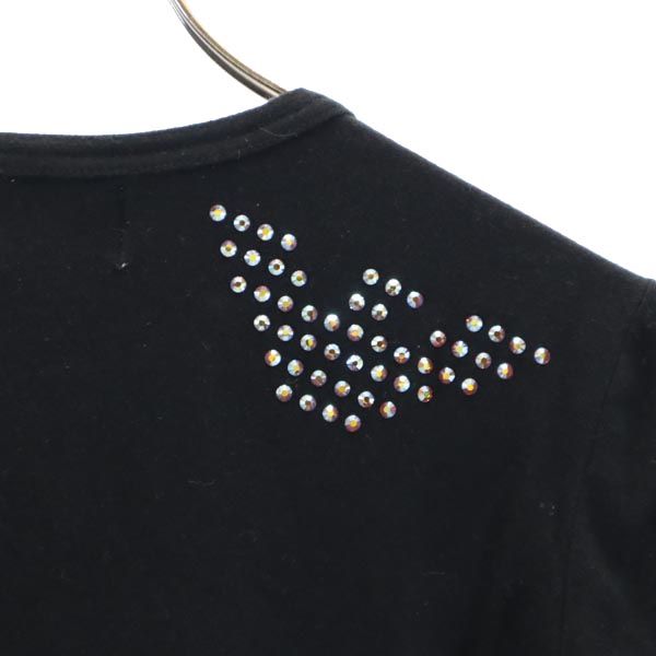 Emporio Armani エンポリオアルマーニ 日本製 バック ラインストーン付 半袖 Vネック Tシャツ S 黒 レディース