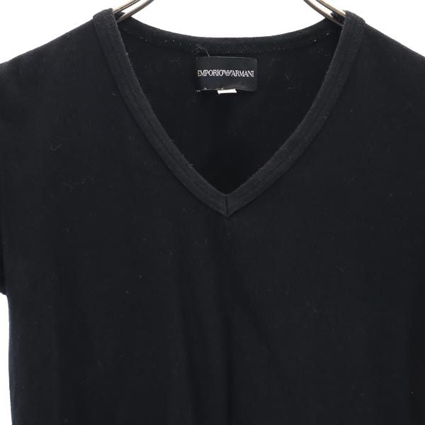 Emporio Armani エンポリオアルマーニ 日本製 バック ラインストーン付 半袖 Vネック Tシャツ S 黒 レディース