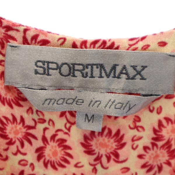 SPORTMAX スポーツマックス イタリア製 総柄 半袖 カットソー M レッド系 サイドジップ レディース