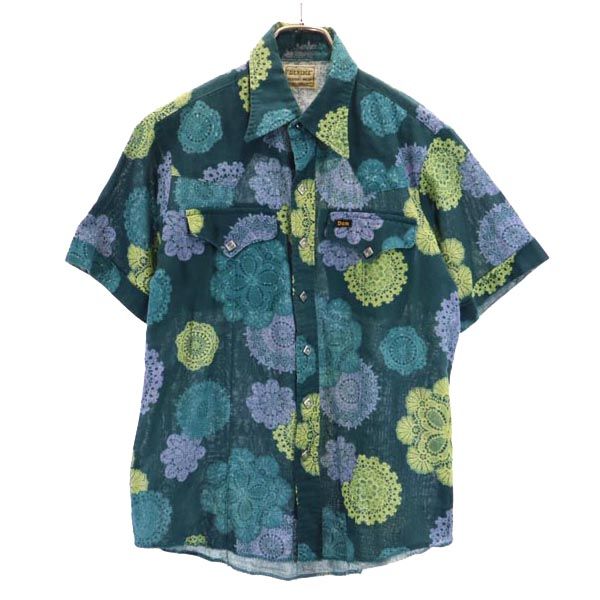 Denime ドゥニーム 総柄 半袖 シャツ グリーン メンズ