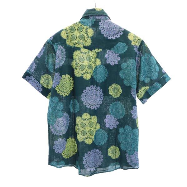 Denime ドゥニーム 総柄 半袖 シャツ グリーン メンズ