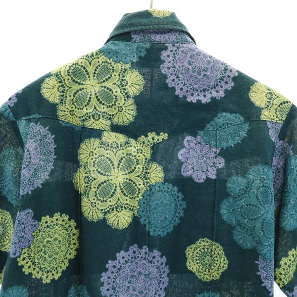 Denime ドゥニーム 総柄 半袖 シャツ グリーン メンズ