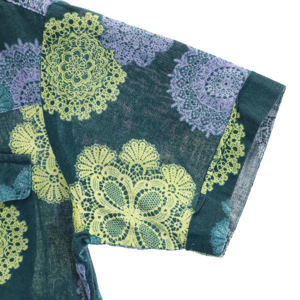 Denime ドゥニーム 総柄 半袖 シャツ グリーン メンズ