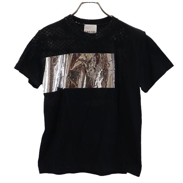 tactor タクター スクリーンプリント 半袖 Tシャツ 1 黒系 ホログラムシート クルーネック メンズ