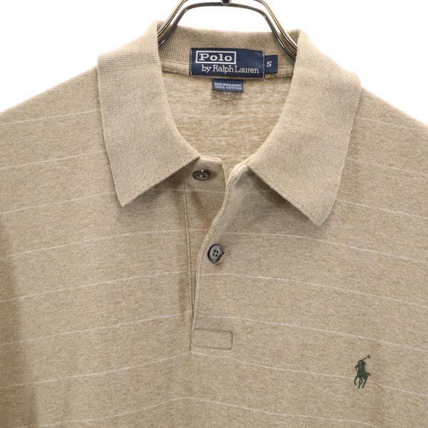 Polo by Ralph Lauren ポロバイラルフローレン ボーダー柄 半袖 ポロシャツ S ベージュ系 ロゴ刺_ メンズ