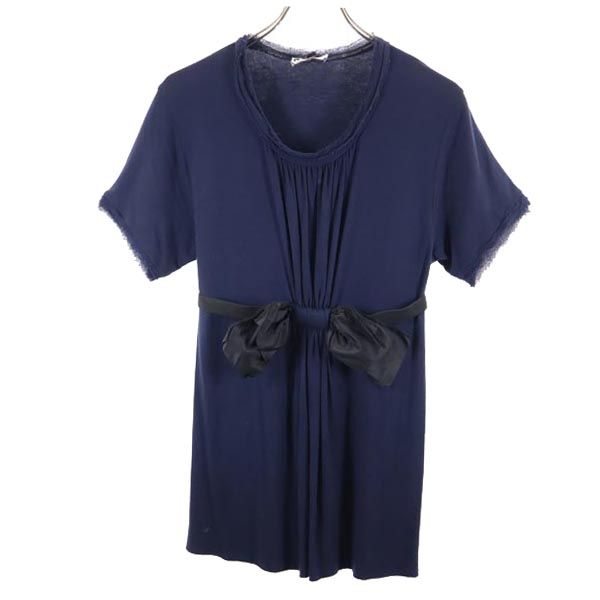 LANVIN ランバン 半袖 ウエストリボン カットソー M ネイビー系 チュニック レディース