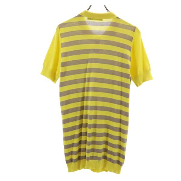 DKNY DONNA KARAN NEW YORK ダナキャランニューヨーク 日本製 ボーダー柄 半袖 ポロシャツ M イエロー×グレー レディース