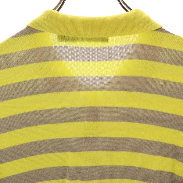 DKNY DONNA KARAN NEW YORK ダナキャランニューヨーク 日本製 ボーダー柄 半袖 ポロシャツ M イエロー×グレー レディース