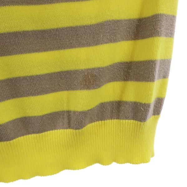 DKNY DONNA KARAN NEW YORK ダナキャランニューヨーク 日本製 ボーダー柄 半袖 ポロシャツ M イエロー×グレー レディース