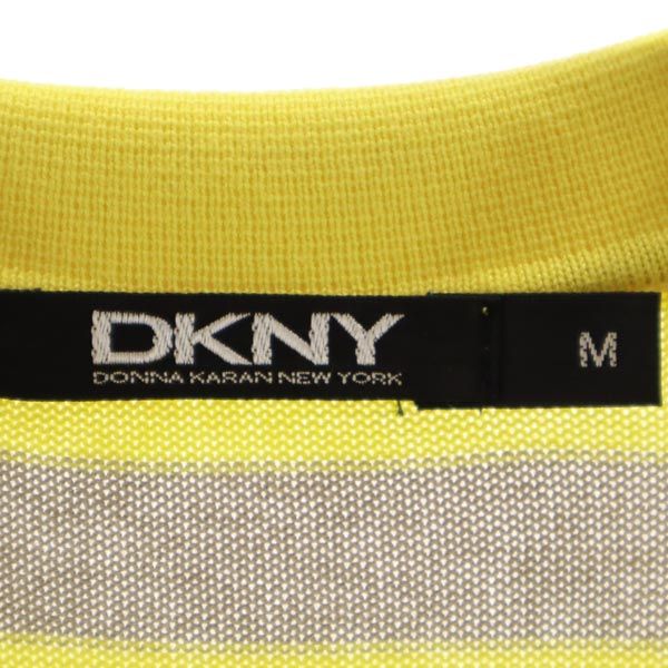 DKNY DONNA KARAN NEW YORK ダナキャランニューヨーク 日本製 ボーダー柄 半袖 ポロシャツ M イエロー×グレー レディース