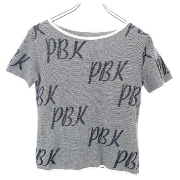 PBK ピービーケー 総柄 半袖 ボートネック カットソー 40 ネイビー レディース