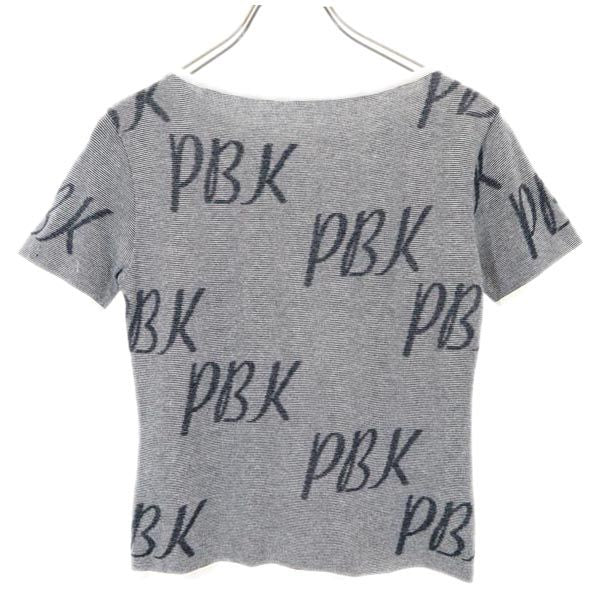 PBK ピービーケー 総柄 半袖 ボートネック カットソー 40 ネイビー レディース