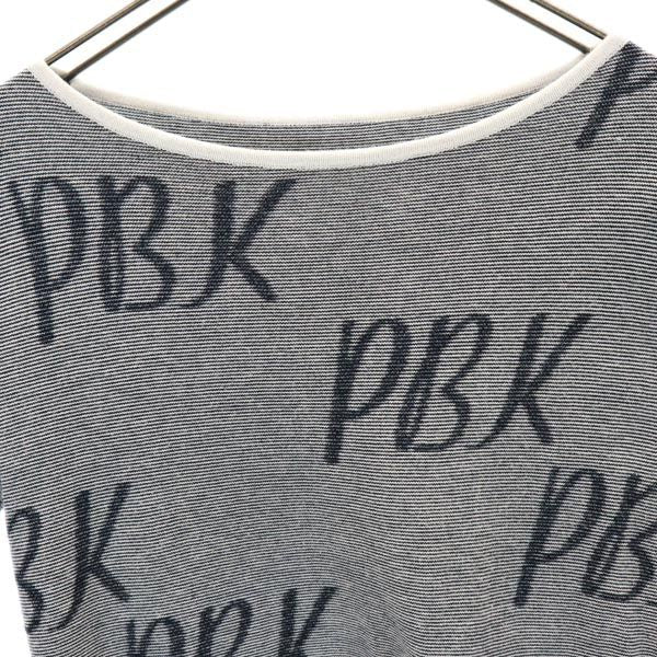 PBK ピービーケー 総柄 半袖 ボートネック カットソー 40 ネイビー レディース