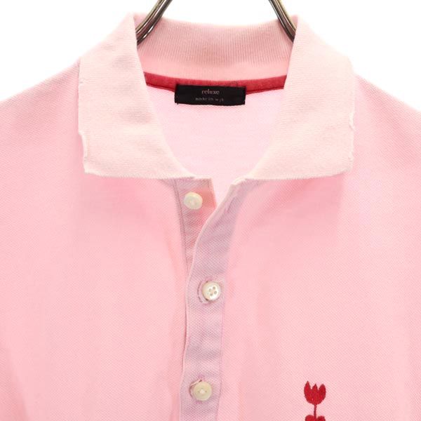 wjk ダブルジェイケイ 日本製 半袖 ダメージ加工 ポロシャツ S ピンク系 鹿の子 レディース