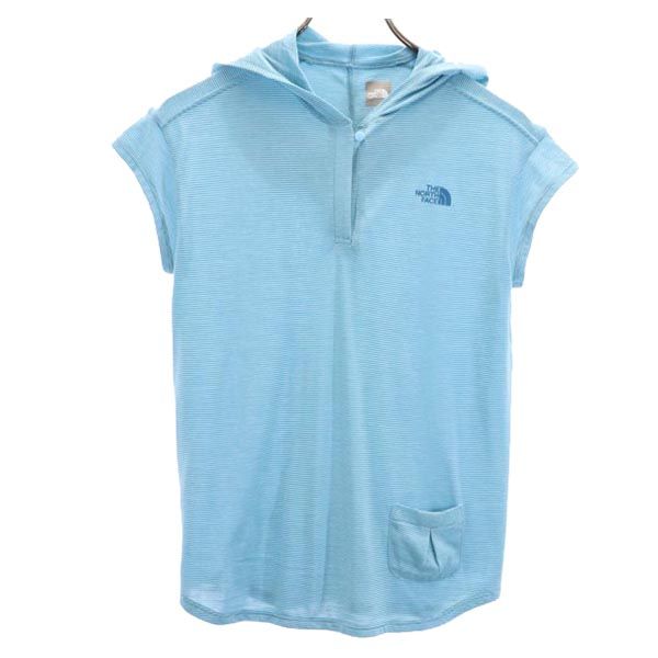 THE NORTH FACE ノースフェイス NTW11281 ボーダー 半袖 フード付 Tシャツ M ブルー系 アウトドア レディース
