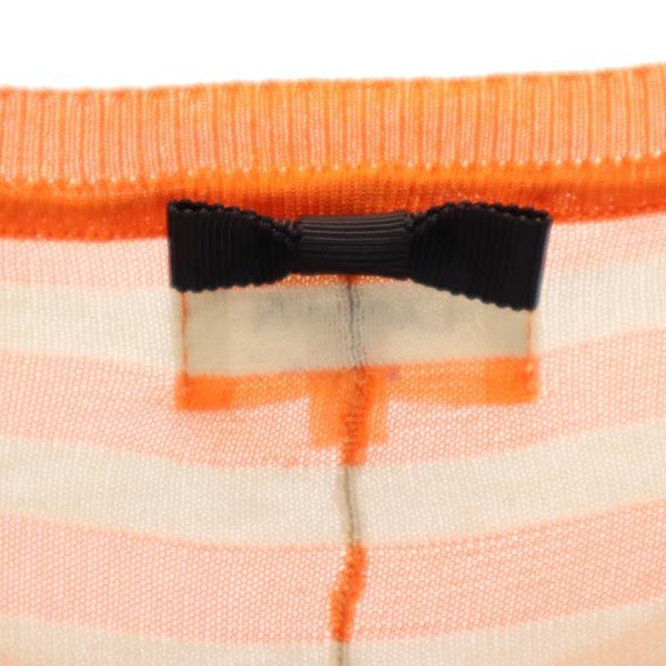 LANVIN ランバン ボーダー柄 5分袖 ドルマンスリーブ カーディガン 38 オレンジ×ベージュ レディース