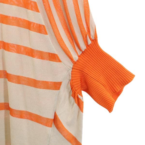 LANVIN ランバン ボーダー柄 5分袖 ドルマンスリーブ カーディガン 38 オレンジ×ベージュ レディース