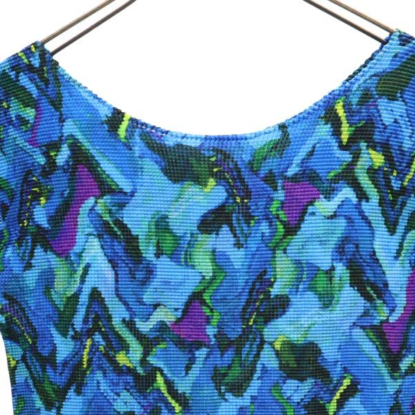総柄 半袖 カットソー ブルー×グリーン×紫 レディース