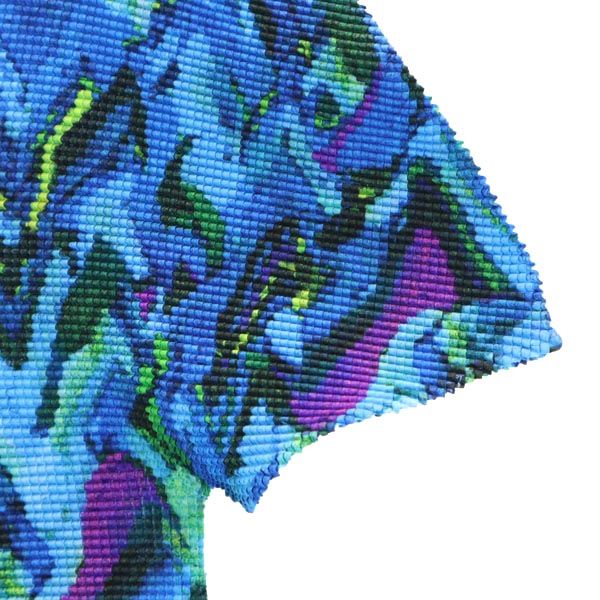 総柄 半袖 カットソー ブルー×グリーン×紫 レディース