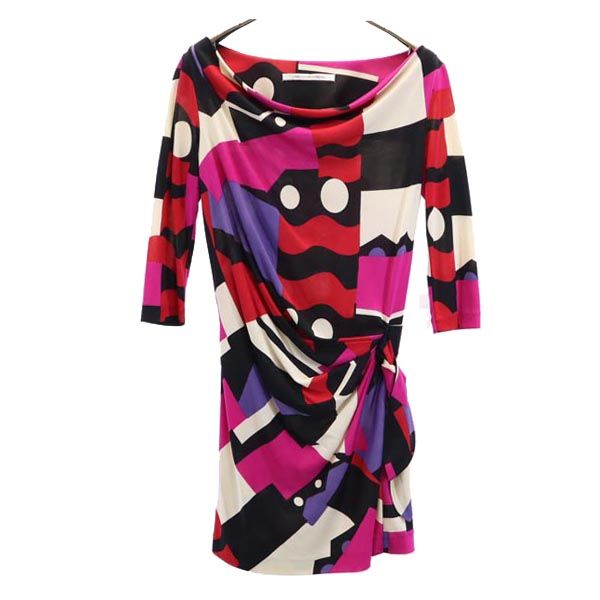 DIANE VON FURSTENBERG ダイアンフォンファステンバーグ シルク 長袖 ワンピース 0 サイドリボン レディース