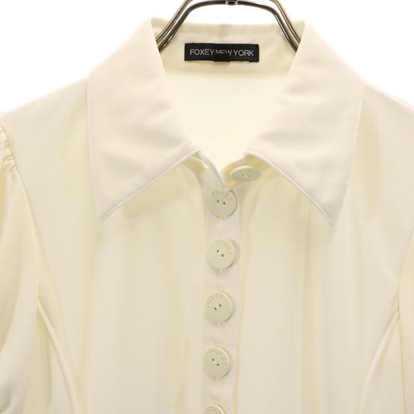 FOXEY NEW YORK フォクシーニューヨーク 日本製 半袖 襟付き バルーン袖 カットソー 38 アイボリー系 レディース