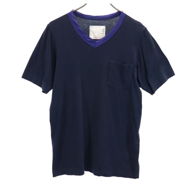 Sacai サカイ 日本製 434 半袖 Vネック Tシャツ 2 紺 メンズ