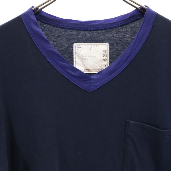 Sacai サカイ 日本製 434 半袖 Vネック Tシャツ 2 紺 メンズ